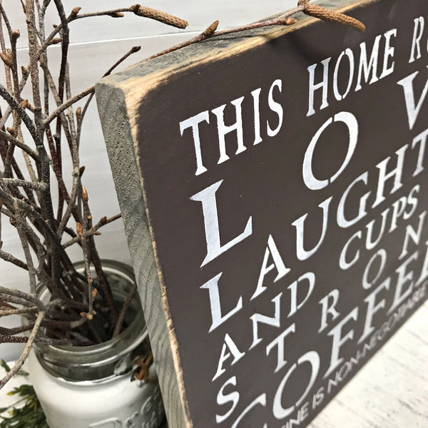 3mm MDF Wooden Our Family Runs On Love Laughter & Lots Of Cups Of Tea Plaque 