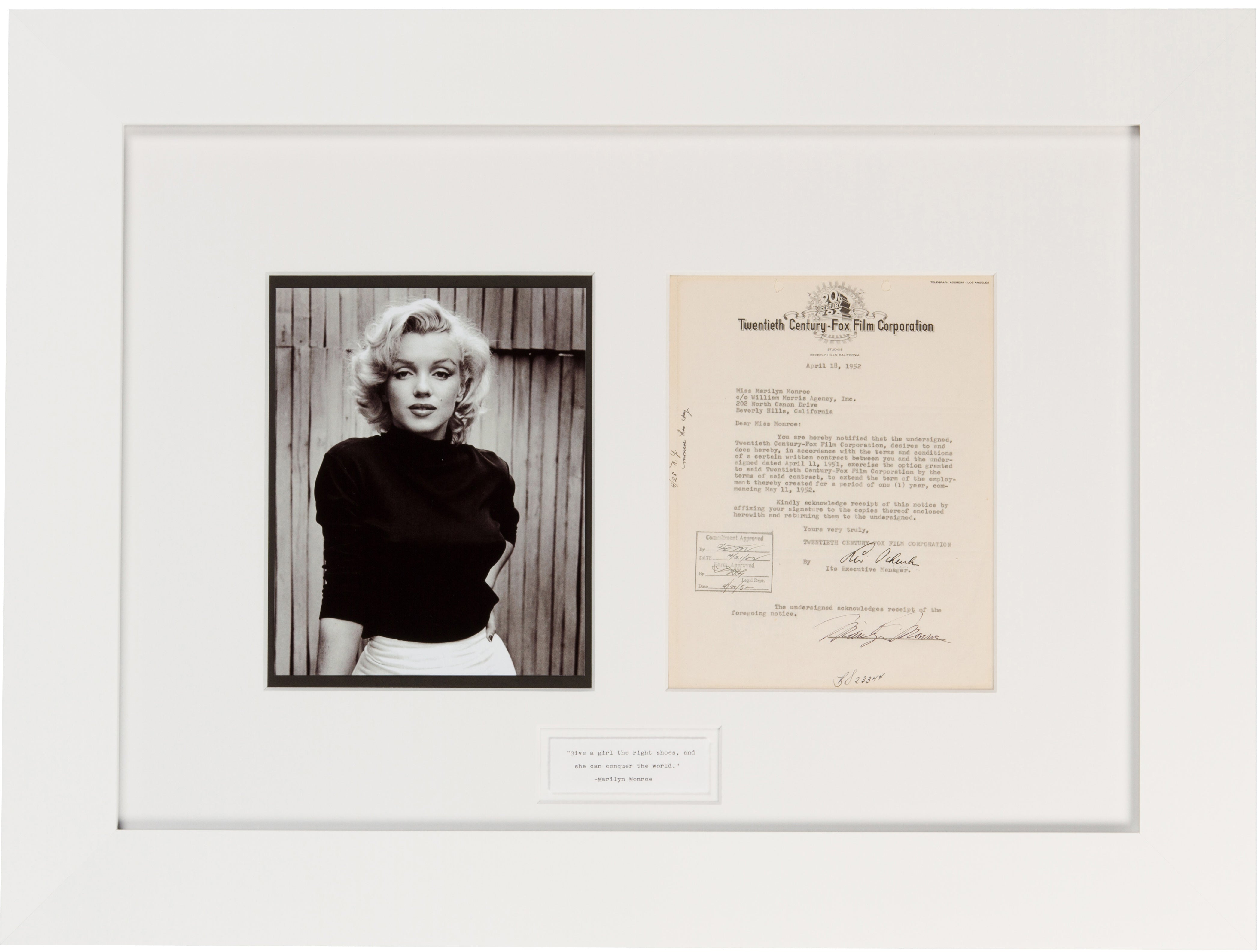 Incredibly Rare Marilyn Monroe Signed 1952 20th Century Fox Film Contract