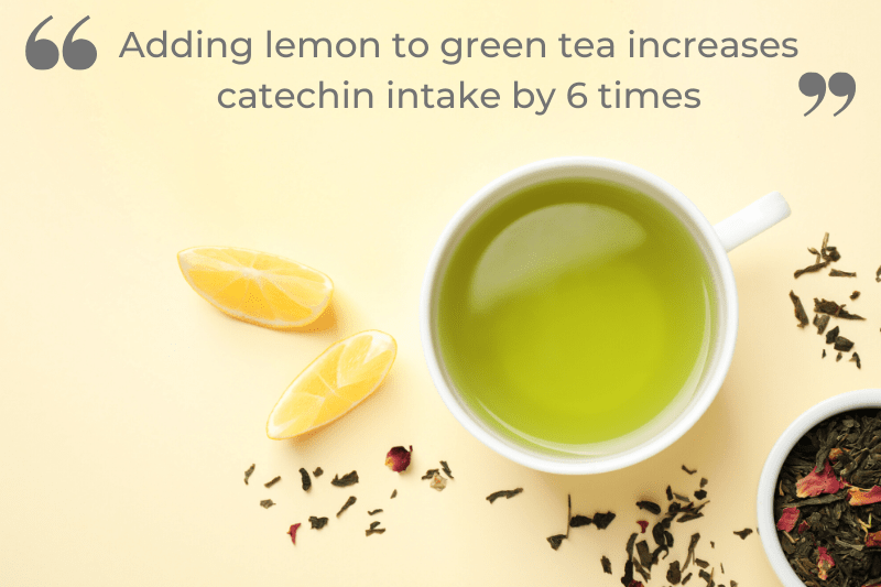 Adding lemon to green tea increases catechin intake by 6 times