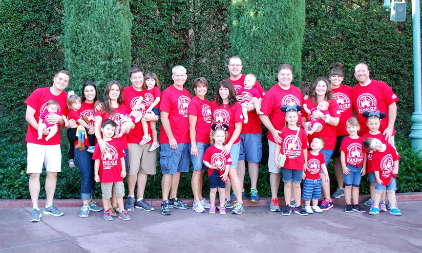 Group vacation wearing custom shirts