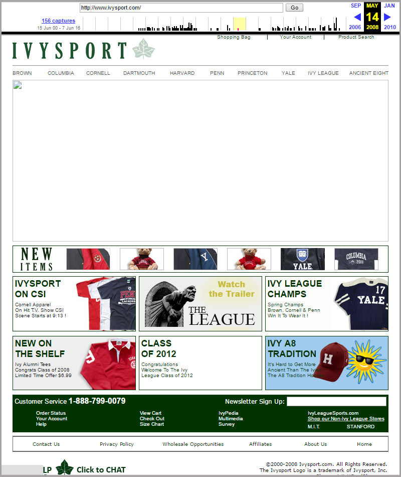 Ivysport homepage snapshot from 2008