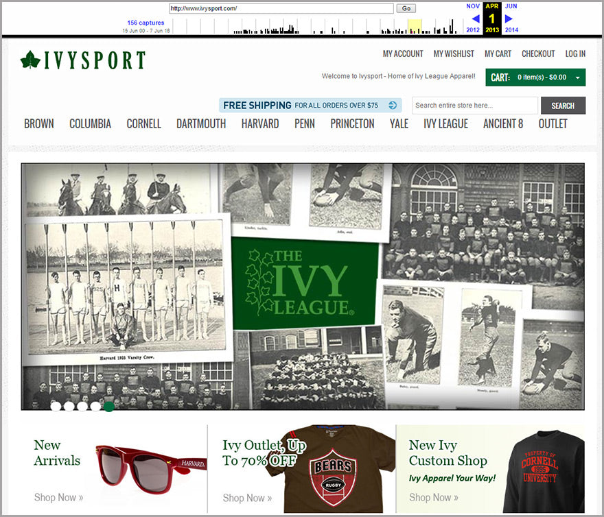 Ivysport homepage snapshot from 2013