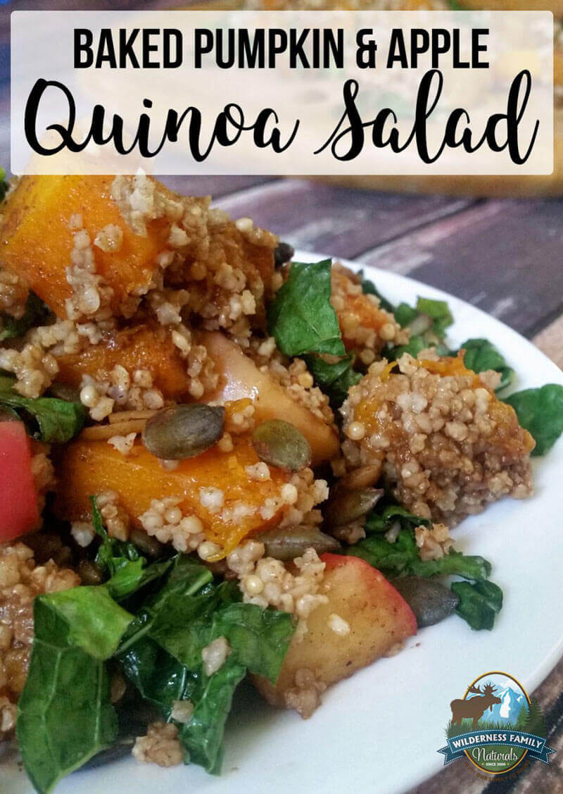 Baked Pumpkin-Apple Quinoa Salad | Here's a show-stealing side dish! Quinoa and pumpkin are a match made in heaven. With quinoa's natural nuttiness and pumpkin's natural sweetness, I think food babies are about to be conceived. Tying them together with apple is a smart move, too. | WildernessFamilyNaturals.com