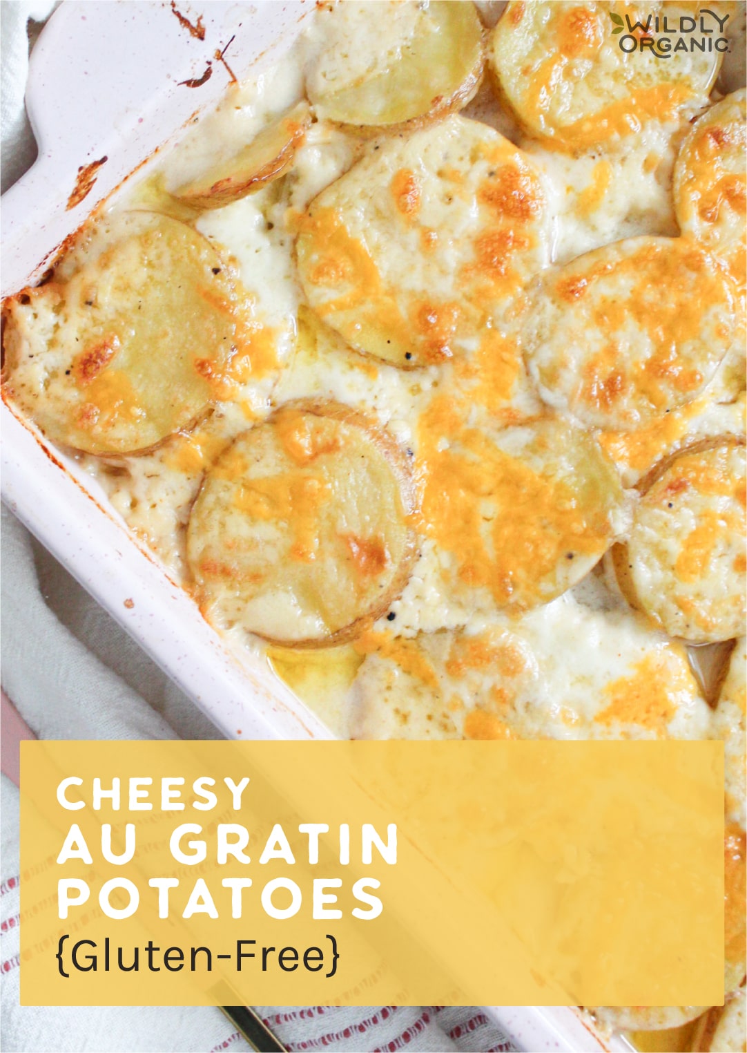 Au Gratin potatoes with cheese in a white container