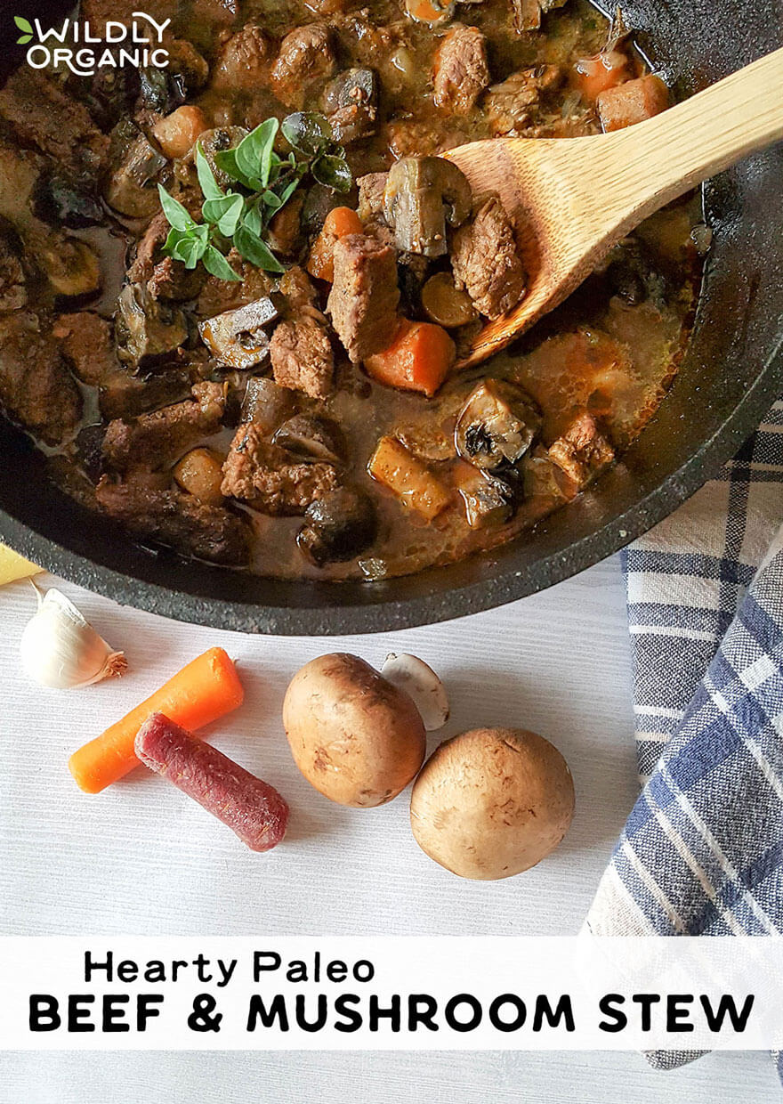 Cold winter days call for hot and hearty soups and stews, like this Hearty Paleo Beef and Mushroom Stew! Even without potatoes, meat-and-potato lovers will devour it! This low-carb stew has a secret... Dark roasted coffee and fresh marjoram create an aromatic experience as it bubbles away in your kitchen!