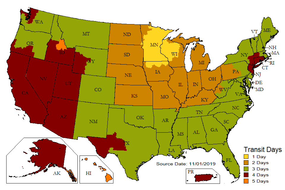 UPS Delivery Area Map