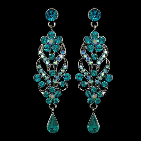Blue, Dangle, Earrings, Jewelry, Pear, Rhinestones, Rhodium, Turquoise