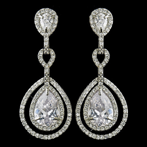 Clear, Crystals, Cubic Zirconias, Dangle, Earrings, Jewelry, Pear, Rhinestones, Rhodium
