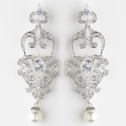 Chandelier, Crystals, Cubic Zirconias, Diamond White, Earrings, Faux Pearls, Jewelry, Pear, Pearls, Rhodium