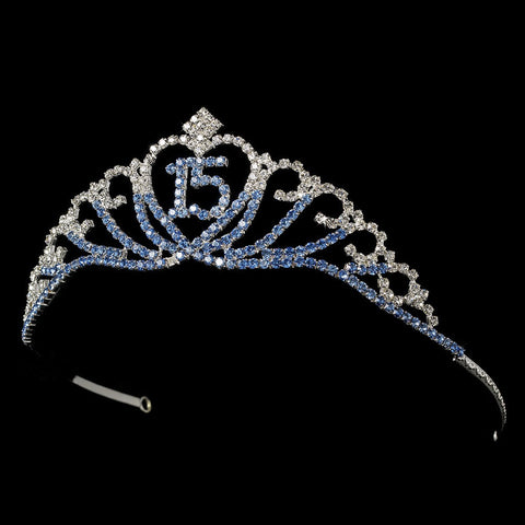 Blue, Headpieces, Hearts, Rhinestones, Silver, Sweet 15, Sweet 15 & 16 Tiara, Tiara