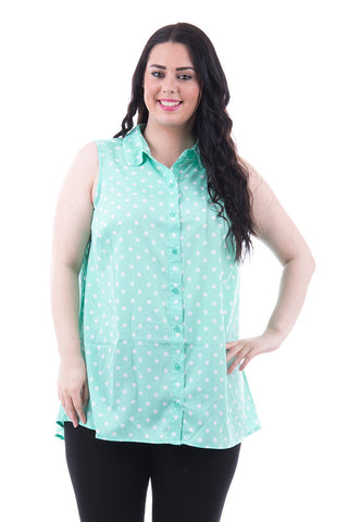 Mint Chiffon Shirt With Polka Dots-Mint-UK 24 - EU 52