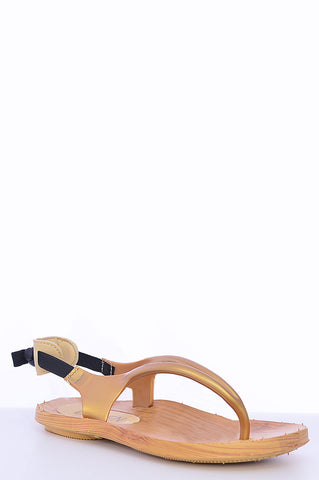 Rubber Sandals With Wood Effect Sole-Silver-UK 2 - EU 35
