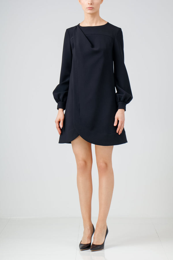 black crepe dress with sleeves