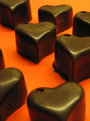 raw chocolate hearts