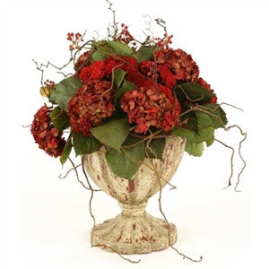 Silk Brick-Red Hydrangeas, - GDH | The decorators department Store