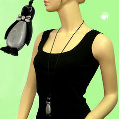 NECKLACE PENGUIN BLACK ANTIQUE-SILVER 90CM
