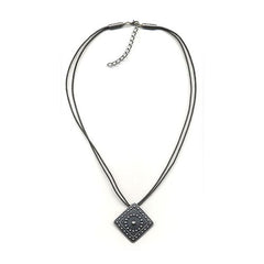 NECKLACE METAL PENDANT GREY CORD