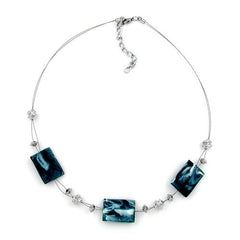 NECKLACE STEEL-BLUE AND WHITE BEADS ON COATED FLEXIBLE WIRE 45CM