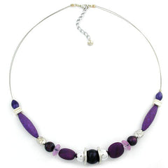 NECKLACE PURPLE BEADS ON COATED FLEXIBLE WIRE 49CM