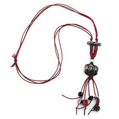 NECKLACE NET BEAD ANTIQUE SILVER/ RED COLOURS 80CM