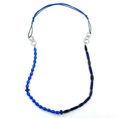 NECKLACE BLUE BEADS DOUBLE CHARACTER CHROME/ SILVER COLOURED RINGS