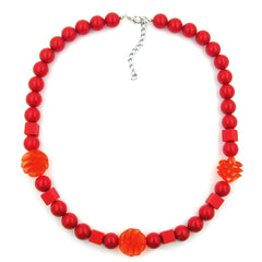 NECKLACE RED CUBIC ROUND AND SPIRAL BEADS