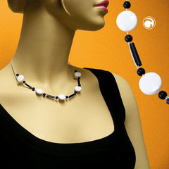 NECKLACE BEADS WHITE-BLACK 45CM