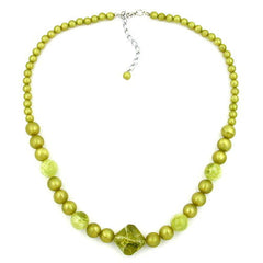 NECKLACE ROUND AND CUBIC BEADS LIGHT GREEN 48CM