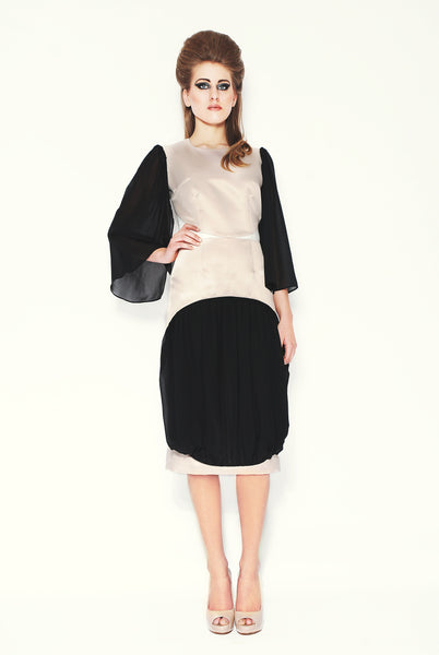 RUDYBOIS Fall Winter 2013 collection Ivory, Black Silk Insert & Sleeves Dress