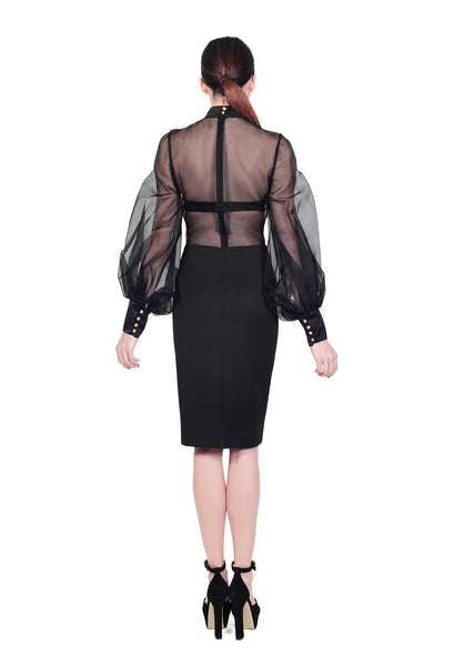 RUDYBOIS Fall Winter 2014 collection BLACK SILK PUFFED SLEEVES DRESS 