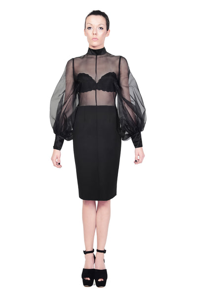 RUDYBOIS Fall Winter 2014 collection BLACK SILK PUFFED SLEEVES DRESS 