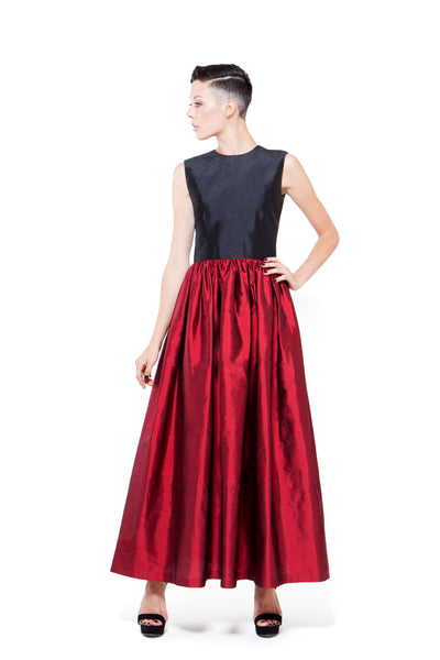 RUDYBOIS Spring Summer 2015 collection BLACK & DARK RED SILK LONG SLEEVELESS DRESS