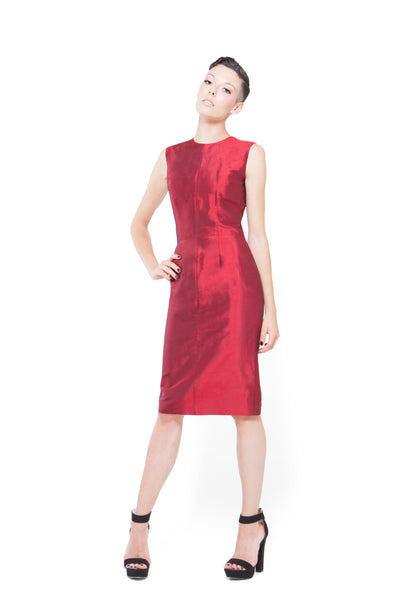 RUDYBOIS Spring Summer 2015 collection DARK RED SILK SHORT SLEEVELESS DRESS