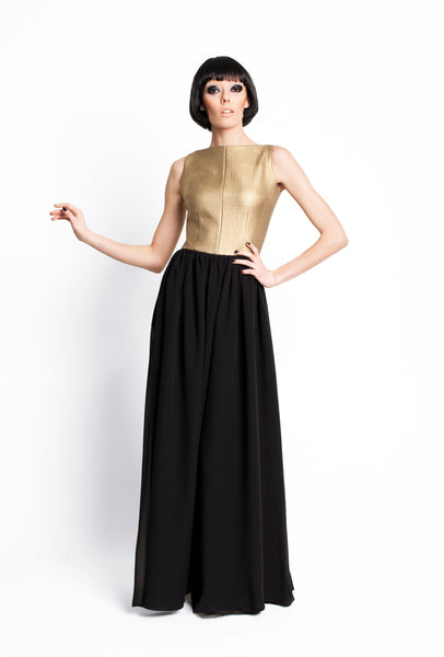 RUDYBOIS Fall Winter 2015 collection GOLD & BLACK LONG SLEEVELESS DRESS