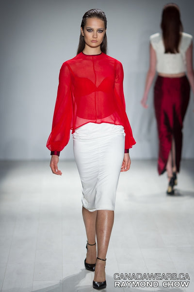 RUDYBOIS Spring Summer 2015 collection BRIGHT RED SILK & PUFFY SLEEVES BLOUSE