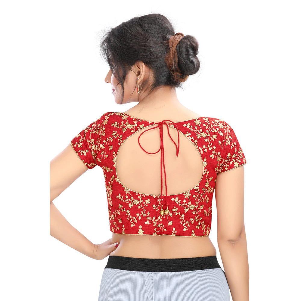 Zari Work Red Silk Designer Saree Blouse – ShopBollyWear.Com