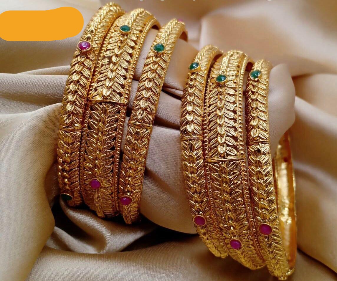 Gold Colored Bangles with Pink & Green Stones – ShopBollyWear.Com