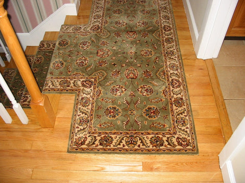 Momeni Persian Garden PG10 Sage 30 inch hall runner with a T Seam and End Cap