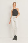 Cream Cut-Off Cropped Straight Leg