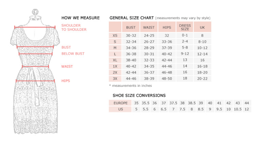 2x Jeans Size Chart
