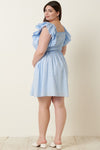 blue ruffle slv. mini dress +