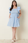 blue ruffle slv. mini dress +