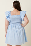 blue ruffle slv. mini dress +