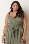 olive satin knot slv. maxi dress +