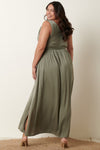 olive satin knot slv. maxi dress +