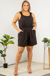 black rib ruffle strap romper +