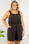 black rib ruffle strap romper +