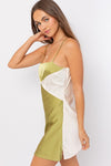 Moss/Cream Colorblock Satin Dress