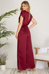 Wine Satin Jumpsuit W/Front Tie +