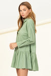 Olive Button Down Long Slv. Dress